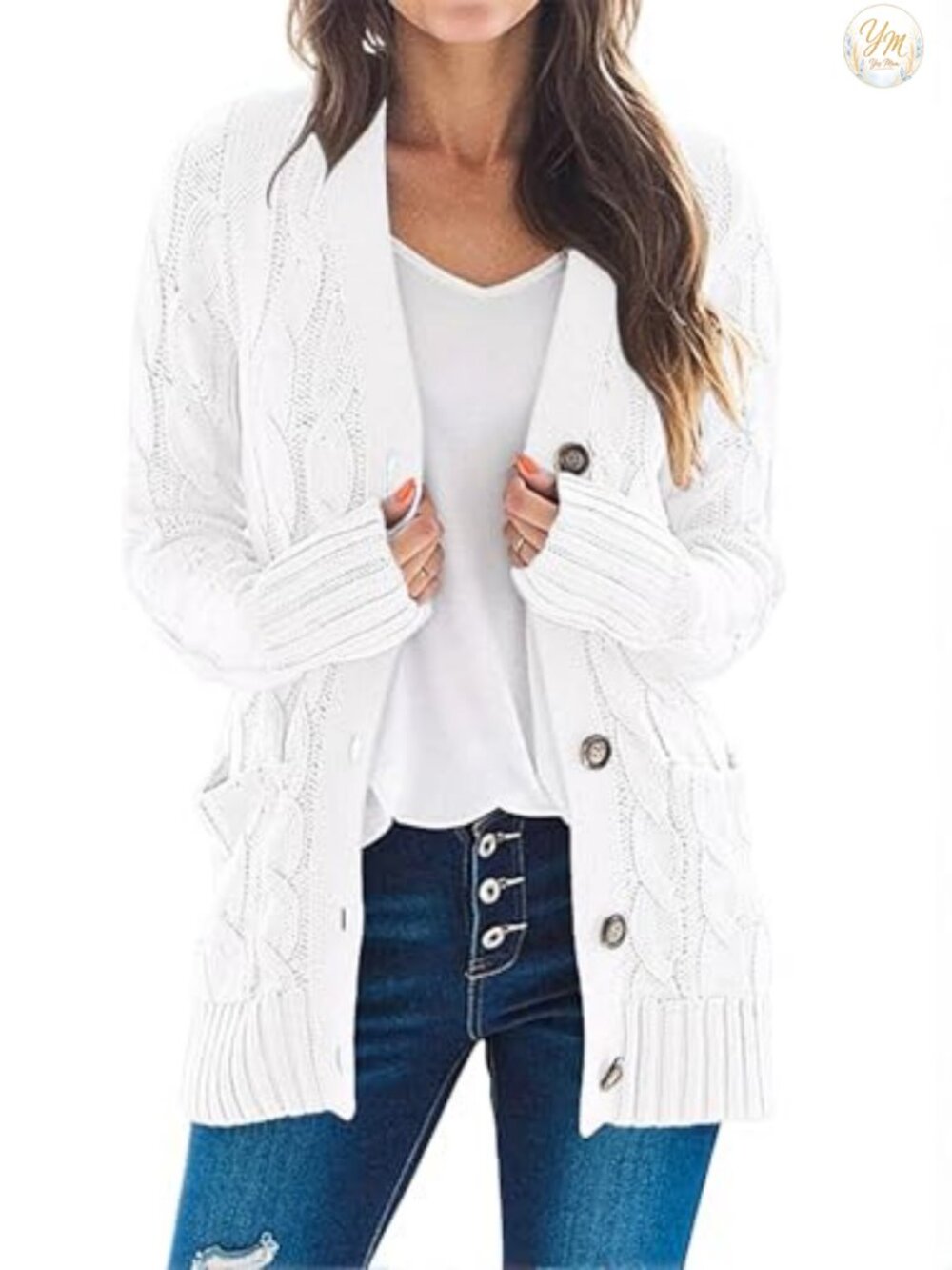 MEROKEETY Cable Knit Cardigan Sweater Button Down Loose Fit